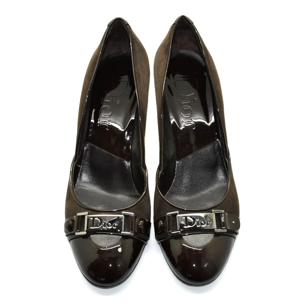 Auth CHRISTIAN DIOR Button Escarp 7 Marron Moyen Leather Button Strap Pump Sz 37 - Picture 4 of 7